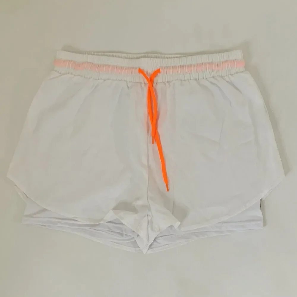 NWOT Shein Athletic Shorts Women L White Stretch Lined Sport Running Workout Gym